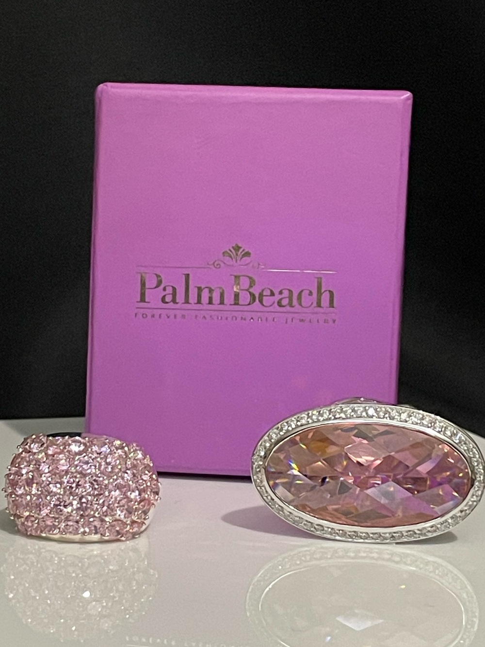 New- set of 2- PalmBeach Jewelry Pink stone Statement Ring. 925. Sterling Silver